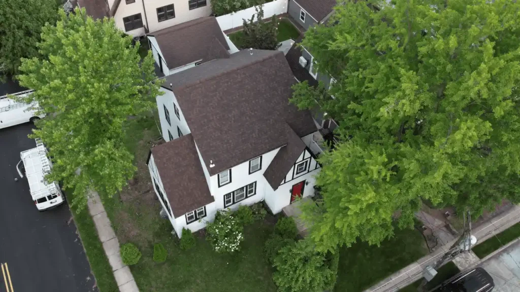 An overhead view of a home that has undergone residential roof repair in Bergen County, NJ. 